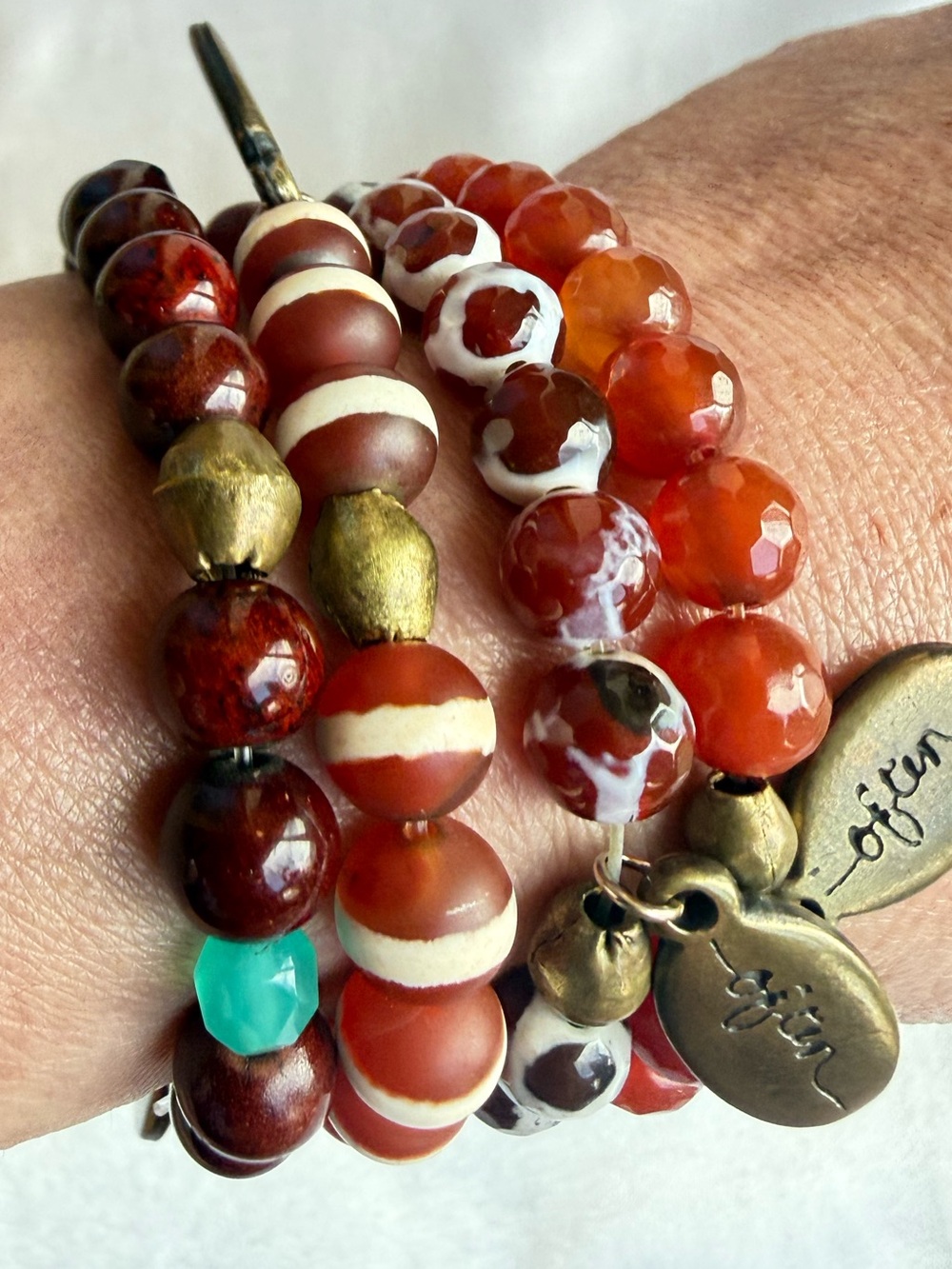 Often Wander Boho Beaded Bracelet Stack Set 4 Carnelian Agate Jasper EUC